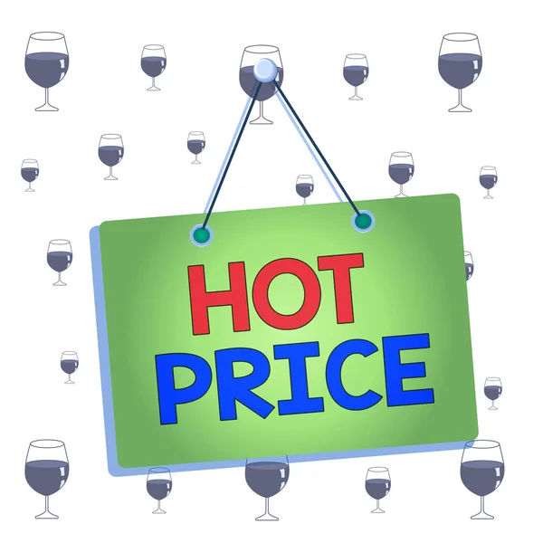 Text sign showing Hot Price. Conceptual photo Buyer or seller can obtain something for a product sold or buy Colored memo reminder empty board blank space attach background rectangle. — Stockfoto