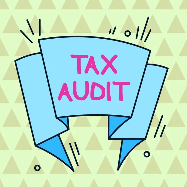 Writing note showing Tax Audit. Business photo showcasing examination or verification of a business or individual tax return Asymmetrical uneven shaped pattern object multicolour design. — Stockfoto