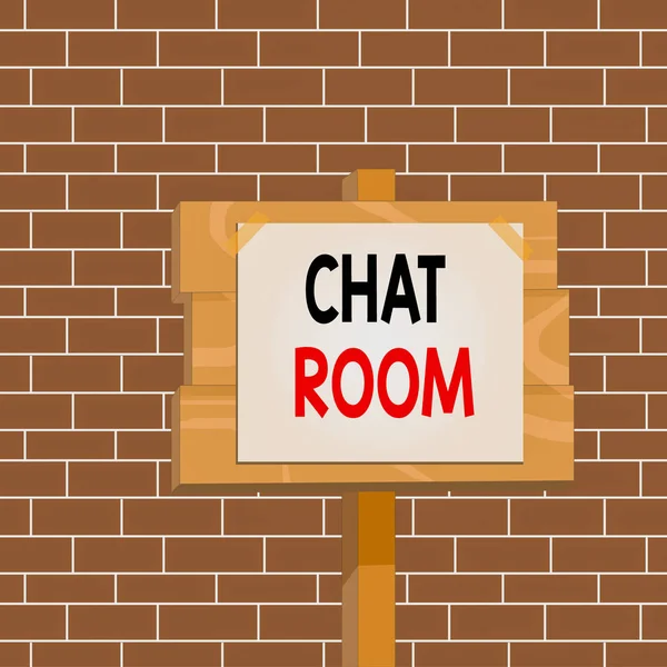 Segno di testo che mostra Chat Room. Area fotografica concettuale su Internet o rete di computer in cui gli utenti comunicano Legno tavoletta bastone di legno carta nota allegata nastro adesivo spazio vuoto . — Foto Stock