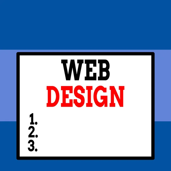 Escritura manual conceptual que muestra Diseño Web. Diseño y proceso de creación de sitios web Close up view big blank rectangle abstract geometrical background . —  Fotos de Stock