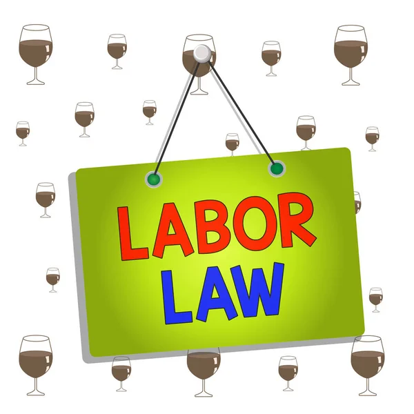 Text sign showing Labor Law. Conceptual photo rules relating to rights and responsibilities of workers Colored memo reminder empty board blank space attach background rectangle.