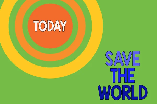 Text sign showing Save The World. Conceptual photo Protect the environment and the living species Ecosystem Dotted tunnel simulating sun shining. Abstract futuristic. Comic Background. — Stock Photo, Image