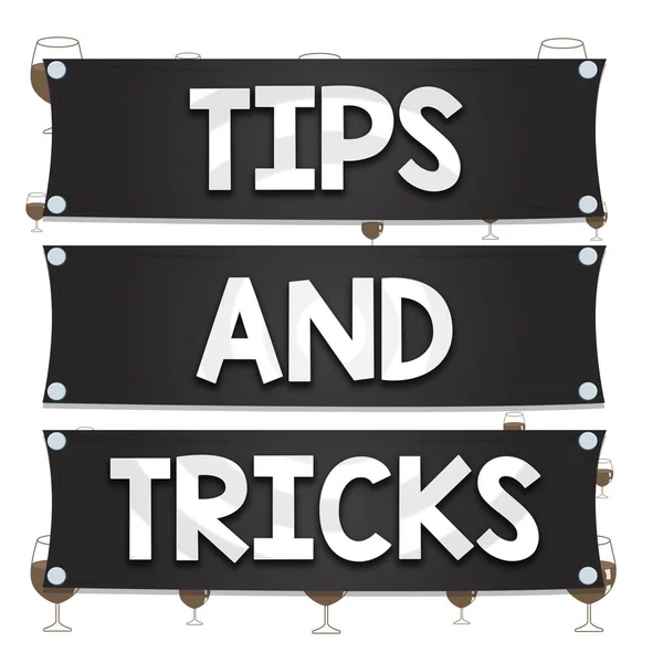 Text sign showing Tips And Tricks. Conceptual photo helpful advices that makes certain action easier to do Wooden panel attached nail colorful background rectangle lumber plank wood. — Stock Photo, Image