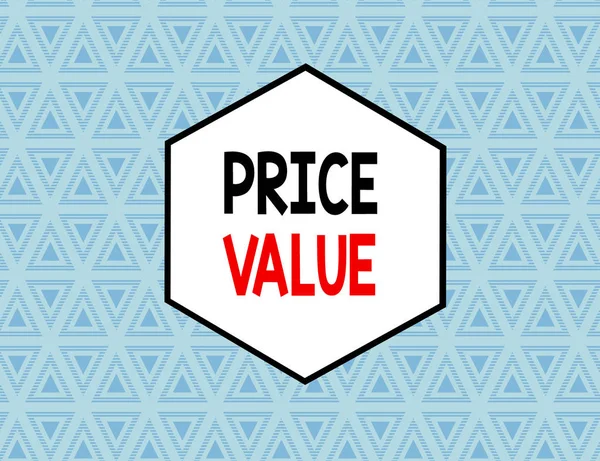 Text sign showing Price Value. Conceptual photo the price of a product based on what customers think or valued Seamless Pattern of Alternating Straight and Upside Blue Triangles in Line.