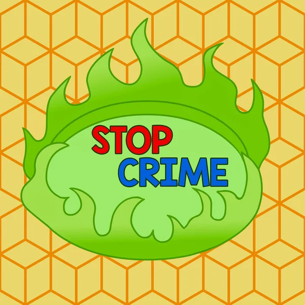 Szóírási szöveg Stop Crime. Üzleti koncepció a bűnözés és a bűnözők visszaszorítására és elrettentésére irányuló erőfeszítésre vagy kísérletre Aszimmetrikus, egyenetlen alakú formátum minta objektum körvonalazódik többszínű tervezés. — Stock Fotó