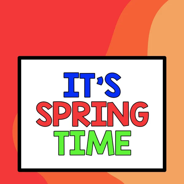 Word writing text It S Spring Time. Business concept for Season After Winter Bloosoming of Flowers Transformation Big white blank square background inside one thick bold black outline frame. — Stock Photo, Image