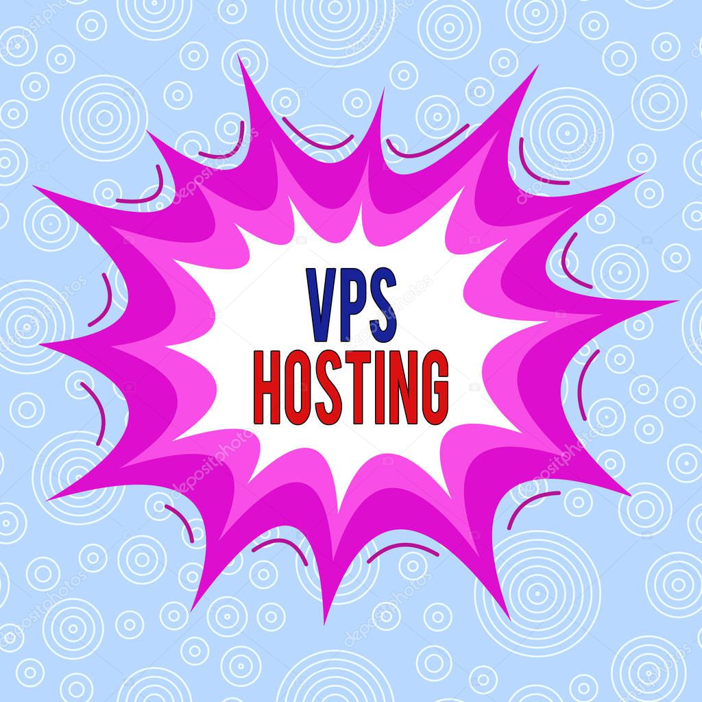 Conceptual hand writing showing Vps Hosting. Business photo text mimics a dedicated server within a shared hosting environment Asymmetrical uneven shaped pattern object multicolour design.
