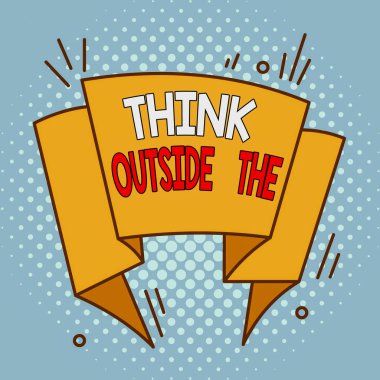 Word writing text Think Outside The. Business concept for Creative Thinking Looking in different perspective Asymmetrical uneven shaped format pattern object outline multicolour design.