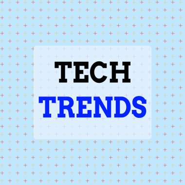 Conceptual hand writing showing Tech Trends. Business photo text technology that is recently becoming popular and accepted Infinite Endless Aligned Two Tone CrossStitch Plus Sign Pattern.