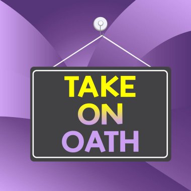 El yazısı, Take On Yeminli. Bir tanrıya ciddi bir çağrı anlamına gelen kavram gerçeği söyle Bir Vaat Renkli hatırlatma boş tahta boş arkaplan dikdörtgen ekleyin.