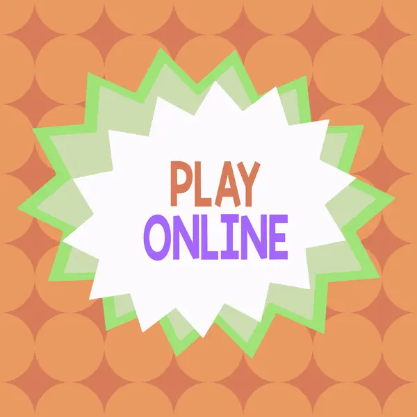 Текстовый знак, показывающий Play Online. Концептуальная фотография видеоигра, воспроизведенная над некоторой формой компьютерной сети Асимметричный неравномерный формат шаблона объекта очертания многоцветный дизайн . — стоковое фото