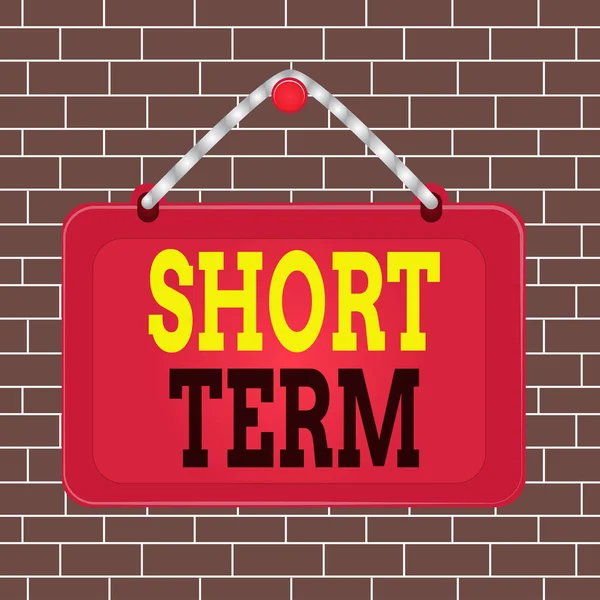 Text sign showing Short Term. Conceptual photo occurring over or involving a relatively short period of time Board fixed nail frame string striped colored background rectangle panel.