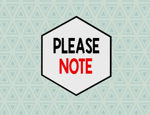 Text sign showing Please Note. Conceptual photo formal way to direct showing s is attention to some information Seamless Pattern of Alternating Straight and Upside Blue Triangles in Line. — 图库照片