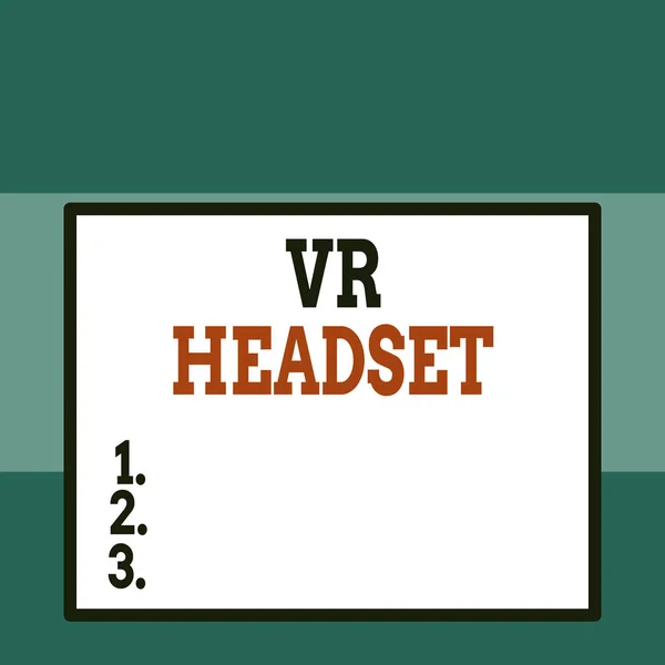 Scrittura concettuale a mano che mostra Vr Headset. Business photo text headmounted device che fornisce la realtà virtuale per chi lo indossa Close up view grande rettangolo vuoto astratto sfondo geometrico . — Foto Stock