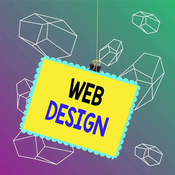 Word writing text Web Design. Business concept for Website development Designing and process of creating websites Stamp stuck binder clip paper clips square color frame rounded tip sticker. — Stok fotoğraf