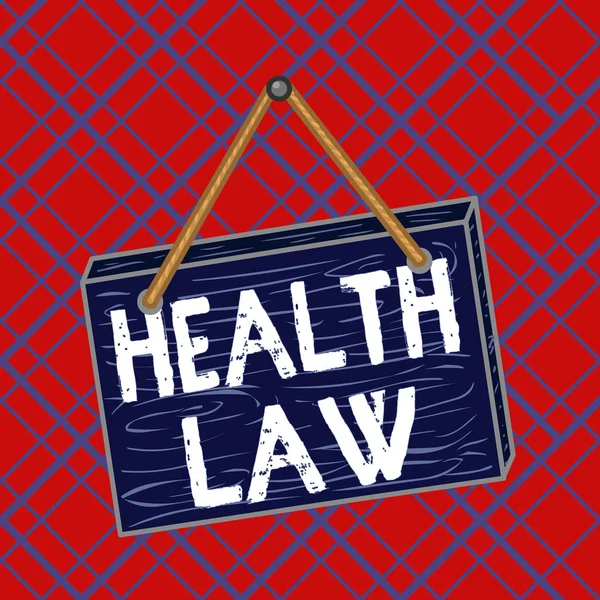 Writing note showing Health Law. Business photo showcasing law to provide legal guidelines for the provision of healthcare Square rectangle unreal cartoon wood on the coloured wall.