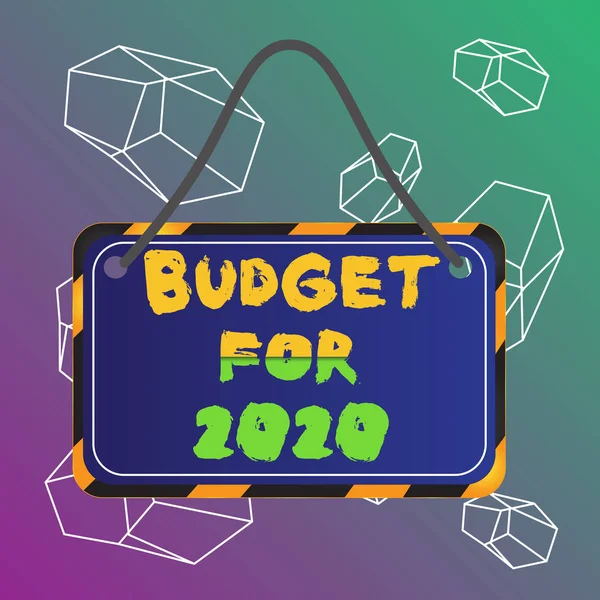 Word writing text Budget For 2020. Επιχειρηματική ιδέα για γραπτές εκτιμήσεις εσόδων και δαπανών για το 2020 Διοικητικό Συμβούλιο επισυνάπτεται string color black yellow frame κενό ορθογώνιο σχήμα. — Φωτογραφία Αρχείου