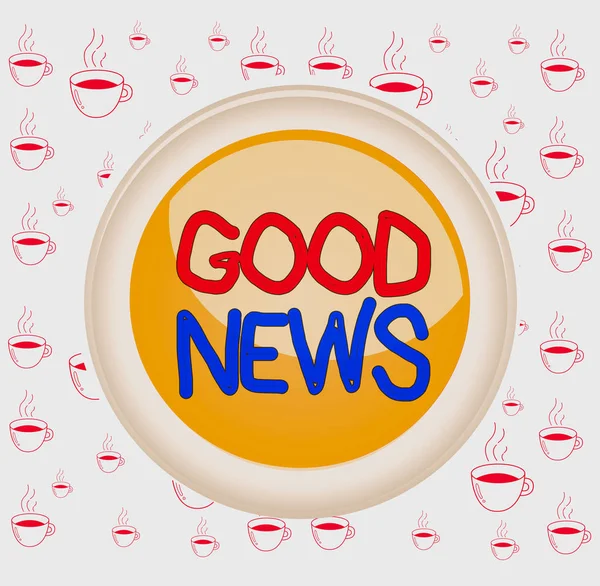 Writing note showing Good News. Business photo showcasing Someone or something positive Encouraging uplifting or desirable Colored sphere switch center background middle round shaped.