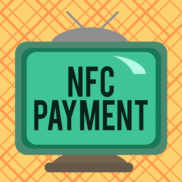 Handwriting text writing Nfc Payment. Concept meaning contactless payment that use nearfield communication technology Square rectangle old multicoloured painting television picture wood design.