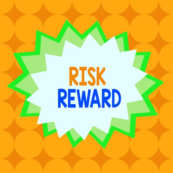 Text sign showing Risk Reward. Conceptual photo assess the profit potential of a trade relative to its loss Asymmetrical uneven shaped format pattern object outline multicolour design. — Stock Photo, Image