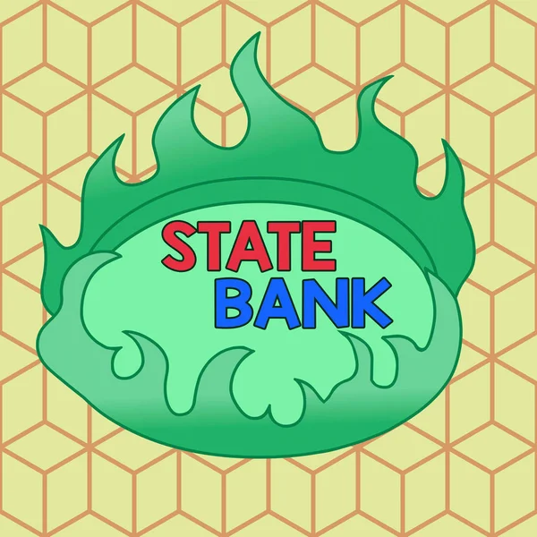 Word writing text State Bank. Business concept for generally a financial institution that is chartered by a state. Asymmetrical uneven shaped format pattern object outline multicolour design.