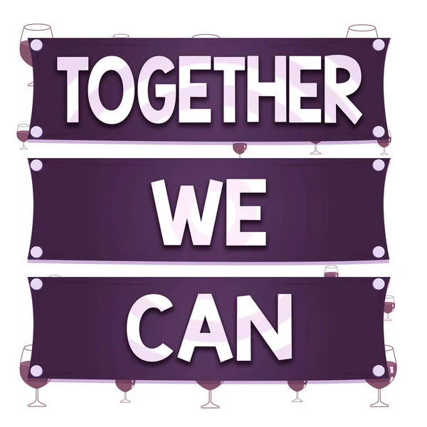 Текстовый знак "Вместе мы можем". Концептуальное единство фото может сделать все возможное одна мощная группа деревянных панелей прикрепленный ногтей красочные фоновые прямоугольные пиломатериалы древесины доски . — стоковое фото