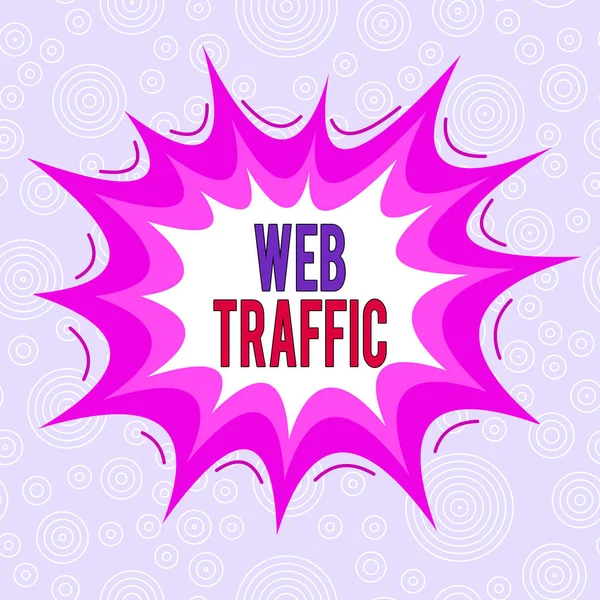 Conceptual hand writing showing Web Traffic. Business photo text the amount of data sent and received by visitors to a website Asymmetrical uneven shaped pattern object multicolour design. — 图库照片