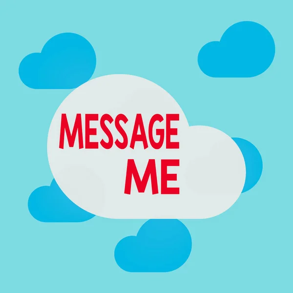 Text sign showing Message Me. Conceptual photo To ask someone to send you a short text from one mobile device Square rectangle paper sheet loaded with full creation of pattern theme. — Stockfoto