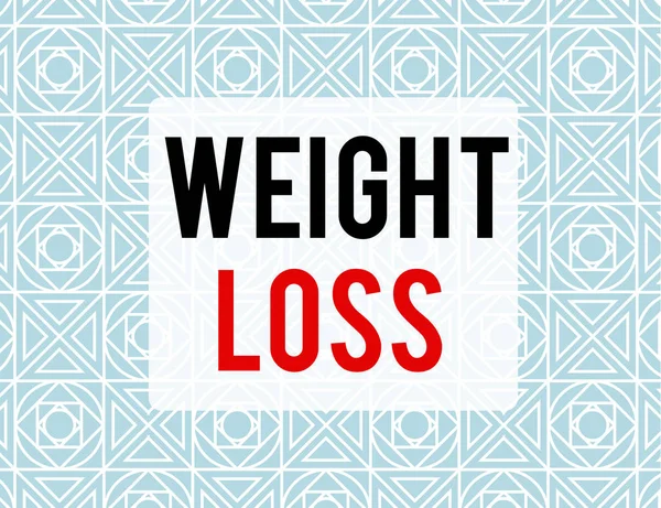 Writing note showing Weight Loss. Business photo showcasing the fact of a demonstrating or animals body weight becoming less Endless Geometric Outline Tiles Pattern in Line against Blue Background. — Stockfoto