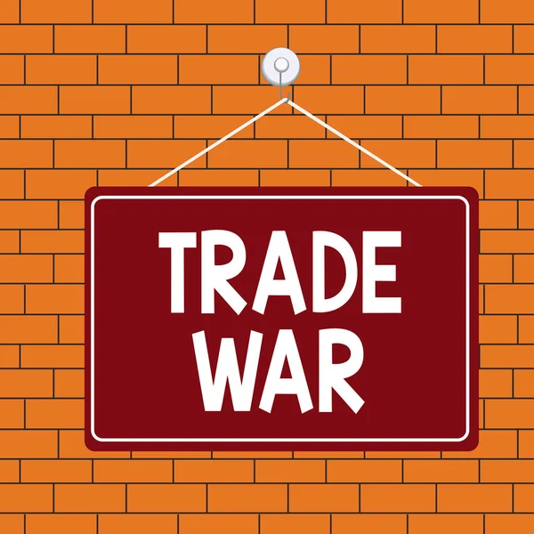 Text sign showing Trade War. Conceptual photo a situation in which countries try to damage each other s is trade Colored memo reminder empty board blank space attach background rectangle.