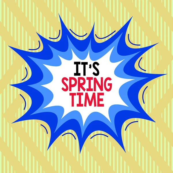 Text sign showing It S Spring Time. Conceptual photo Season After Winter Bloosoming of Flowers Transformation Asymmetrical uneven shaped format pattern object outline multicolour design. — Stok fotoğraf