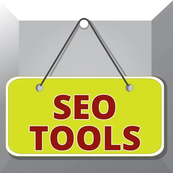 Conceptual hand writing showing Seo Tools. Business photo text process of affecting online visibility of website or page Memo reminder empty board attached background rectangle. — Stock Photo, Image