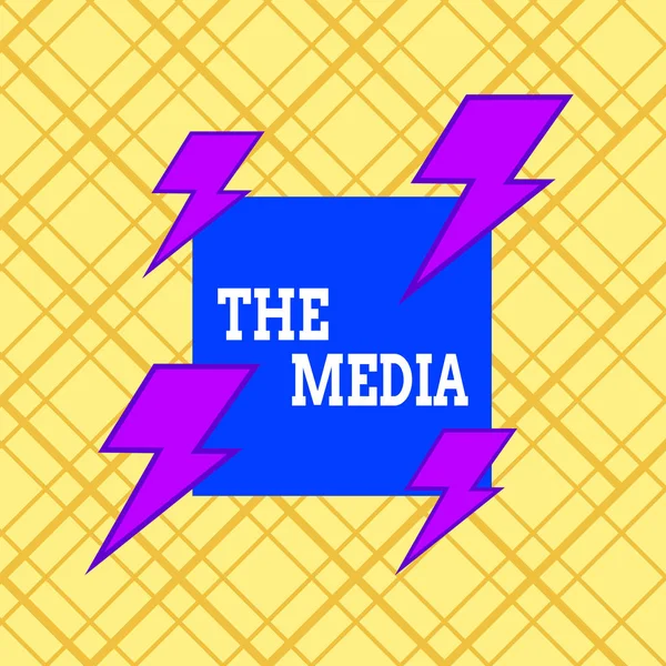 Writing note showing The Media. Business photo showcasing main means of mass communication that are regarded collectively Asymmetrical format pattern object outline multicolor design.