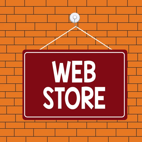Text sign showing Web Store. Conceptual photo consumers directly buy goods or services from a seller online Colored memo reminder empty board blank space attach background rectangle.