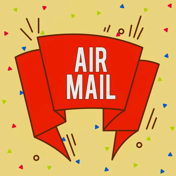 Conceptual hand writing showing Air Mail. Business photo showcasing the bags of letters and packages that are transported by aircraft Asymmetrical uneven shaped pattern object multicolour design. — Stock Photo, Image