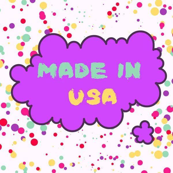 Textová značka ukazující Made In Usa. Konceptuální foto Americká značka United States Výrobce Místní produkt Asymetrický nerovnoměrný tvar formátování vzor objekt obrys vícebarevný design. — Stock fotografie
