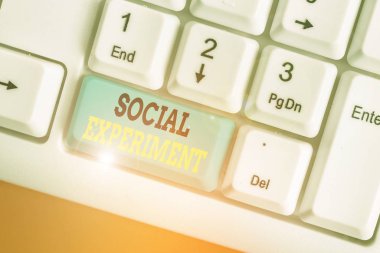 Writing note showing Social Experiment. Business photo showcasing the research project conducted with huanalysis subjects.