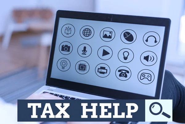 Writing note showing Tax Help. Business photo showcasing Assistance from the compulsory contribution to the state revenue. — Stock Photo, Image