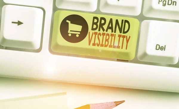 Tulisan tangan konseptual menunjukkan Brand Visibility. Foto bisnis menunjukkan frekuensi di mana Anda melihat merek Anda dalam hasil pencarian . — Stok Foto