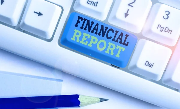 Fogalmi kézírás pénzügyi jelentést mutat. Üzleti fotó szöveg hivatalos nyilvántartások a pénzügyi tevékenységek egy vállalkozás. — Stock Fotó