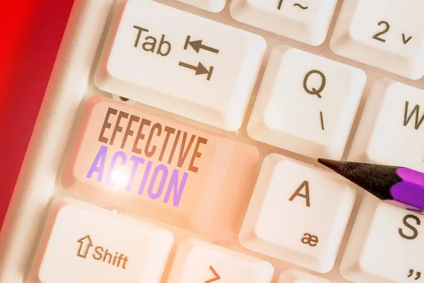 Conceptual hand writing showing Effective Action. Business photo text producing the intended purpose or expected result.