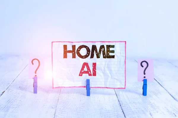 Handwriting text Home Ai. Concept meaning home solution that enables automating the bulk of electronic Scribbled and crumbling sheet with paper clips placed on the wooden table.