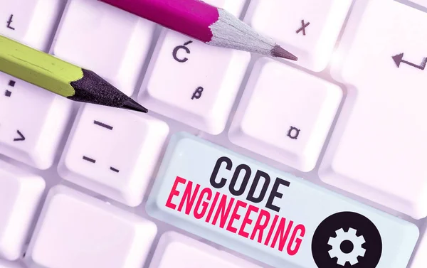 Konceptuell handstil som visar kodteknik. Företagsfoto visa upp tillämpningen av teknik för utveckling av programvara. — Stockfoto