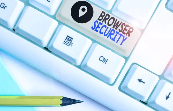 Tekstbord met Browser Beveiliging. Conceptuele fotobeveiliging van webbrowsers om netwerkgegevens te beschermen. — Stockfoto