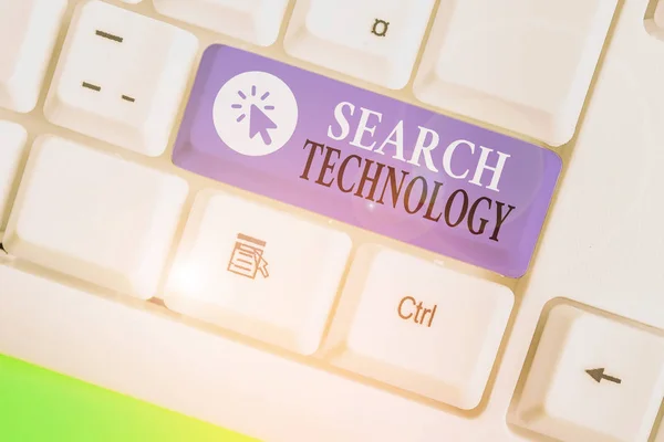 Writing note showing Search Technology. Business photo showcasing service that allows Internet users to search for content. — ストック写真