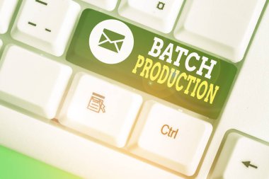Handwriting text Batch Production. Concept meaning products are analysisufactured in groups called batches.