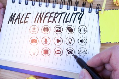 Handwriting text writing Male Infertility. Concept meaning the inability to cause pregnancy in a fertile. clipart