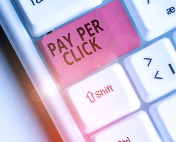 Conceptual hand writing showing Pay Per Click. Business photo text Internet Advertising Model Search Engine marketing Strategy. — Stock Photo, Image