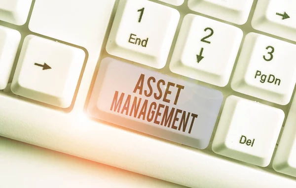 Writing note showing Asset Management. Business photo showcasing analysisaged investment of assets of a demonstrating or business.