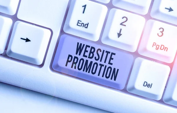 Writing note showing Website Promotion. Business photo showcasing increase exposure of a website to bring more visitors.